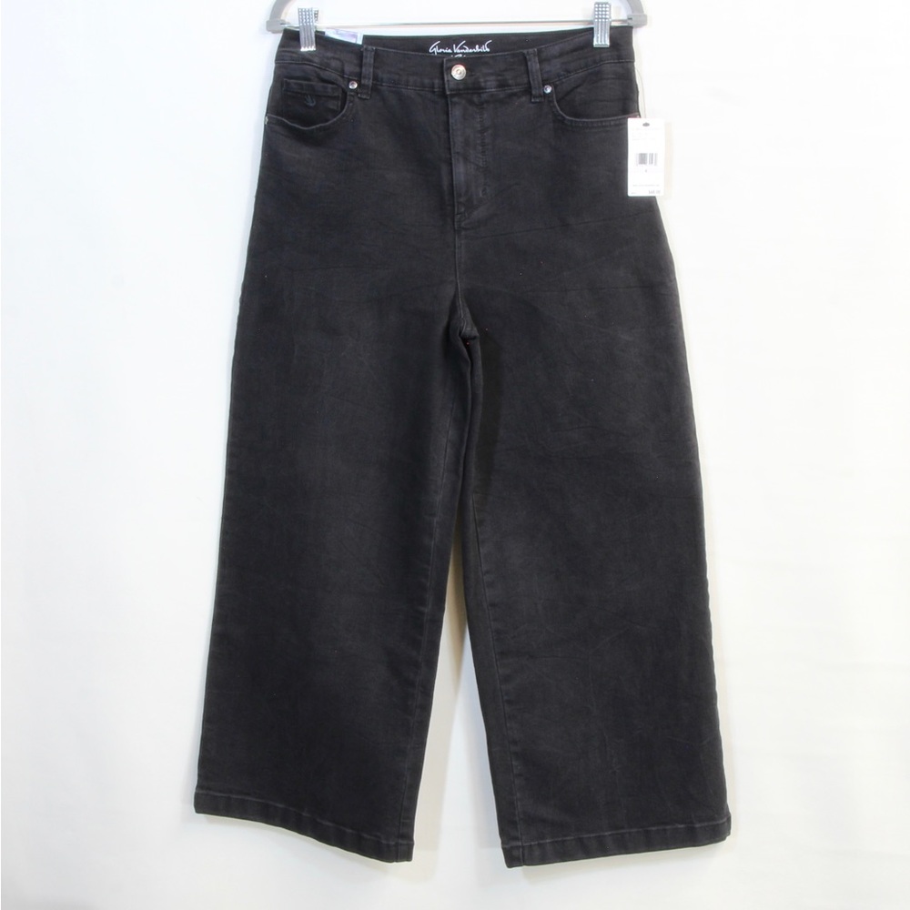 Gloria Vanderbilt Women's Amanda Black Wide Leg Classic Rise Crop Jeans Size 6